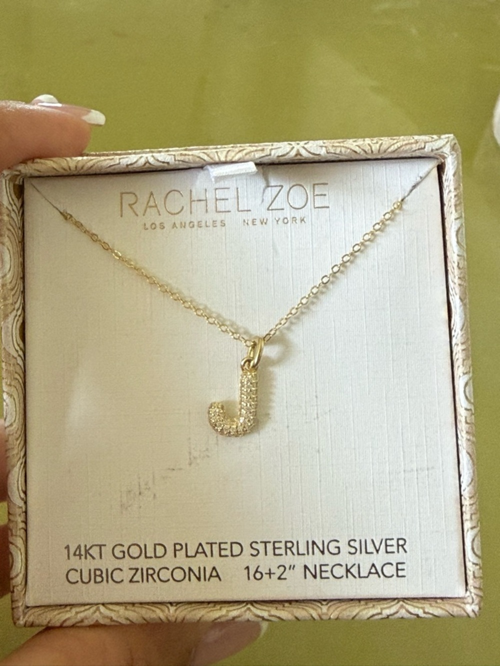 Rachel Zoe Sterling silver 14 kt gold Plated 'J' Initial Pendant Necklace